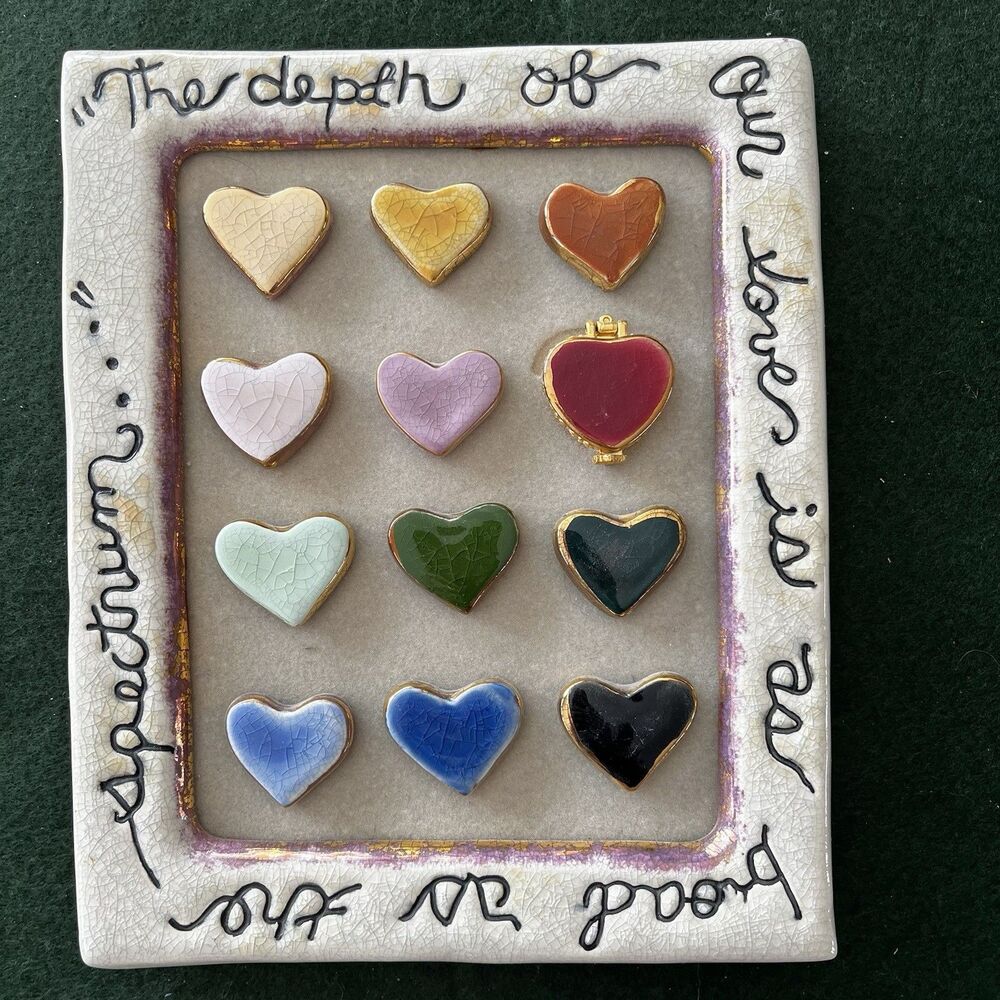 Vintage Blue Sky Clayworks Hearts Locket Picture Frame 10" X 8" Porcelain Enamel
